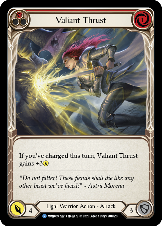 Valiant Thrust (Red) [MON039-RF] (Monarch)  1st Edition Rainbow Foil