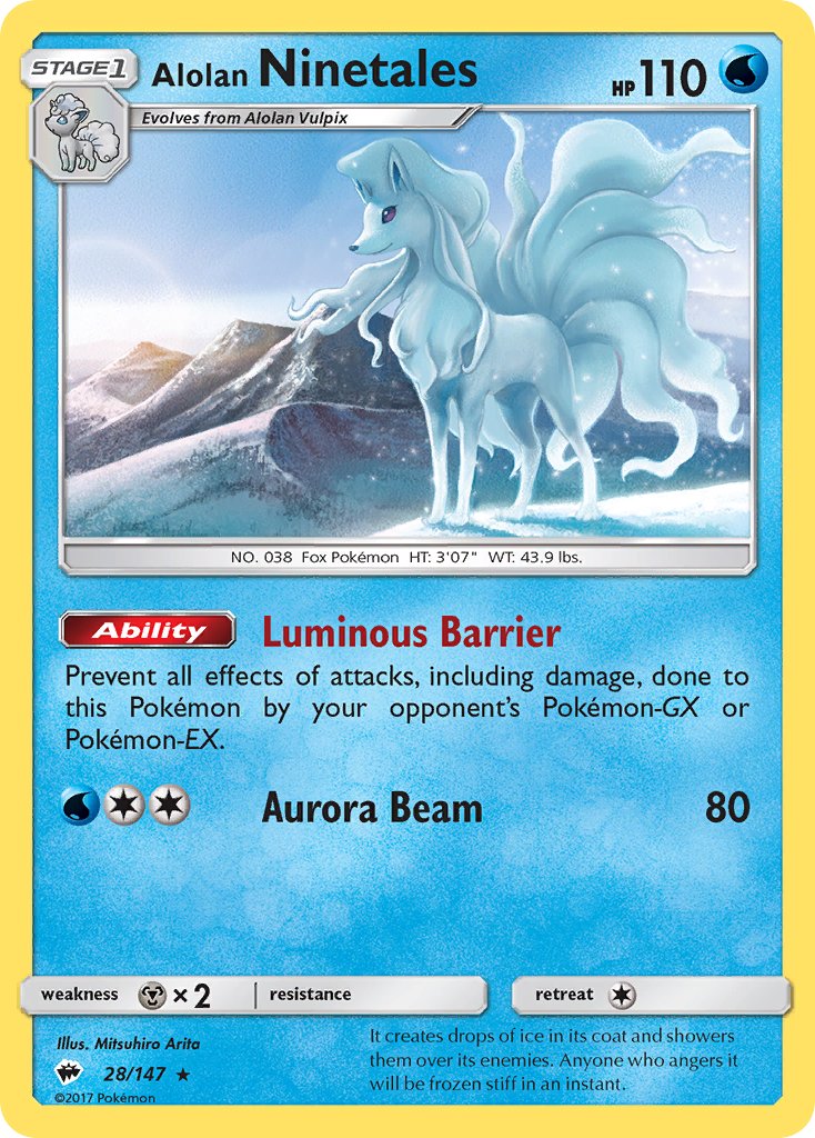 Alolan Ninetales (28/147) (Cracked Ice Holo) (Theme Deck Exclusive) [Sun & Moon: Burning Shadows]